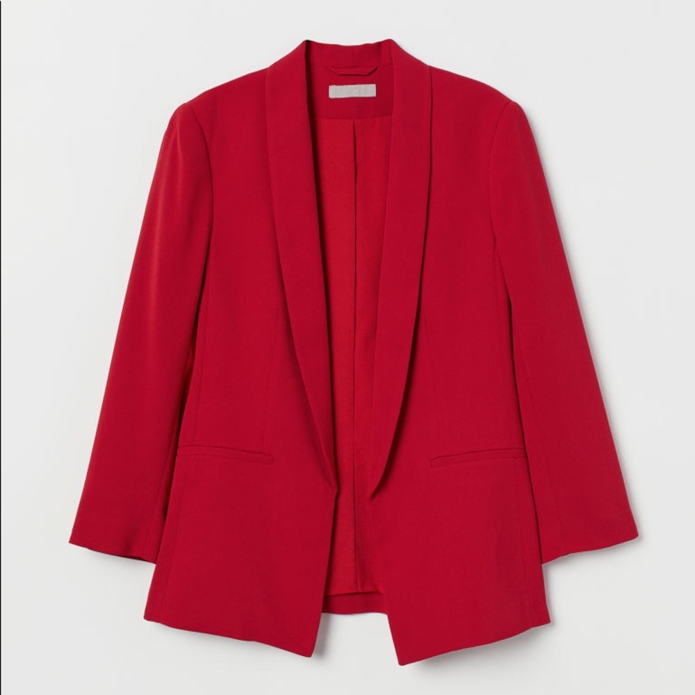 H&M Red Fitted Shawl Collared Blazer, US 14